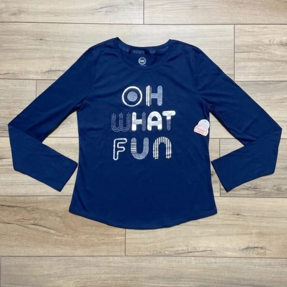 Wonder Nation Oh What Fun‎ Long Sleeve Tee Girls Size 14/16 XL Navy Blue